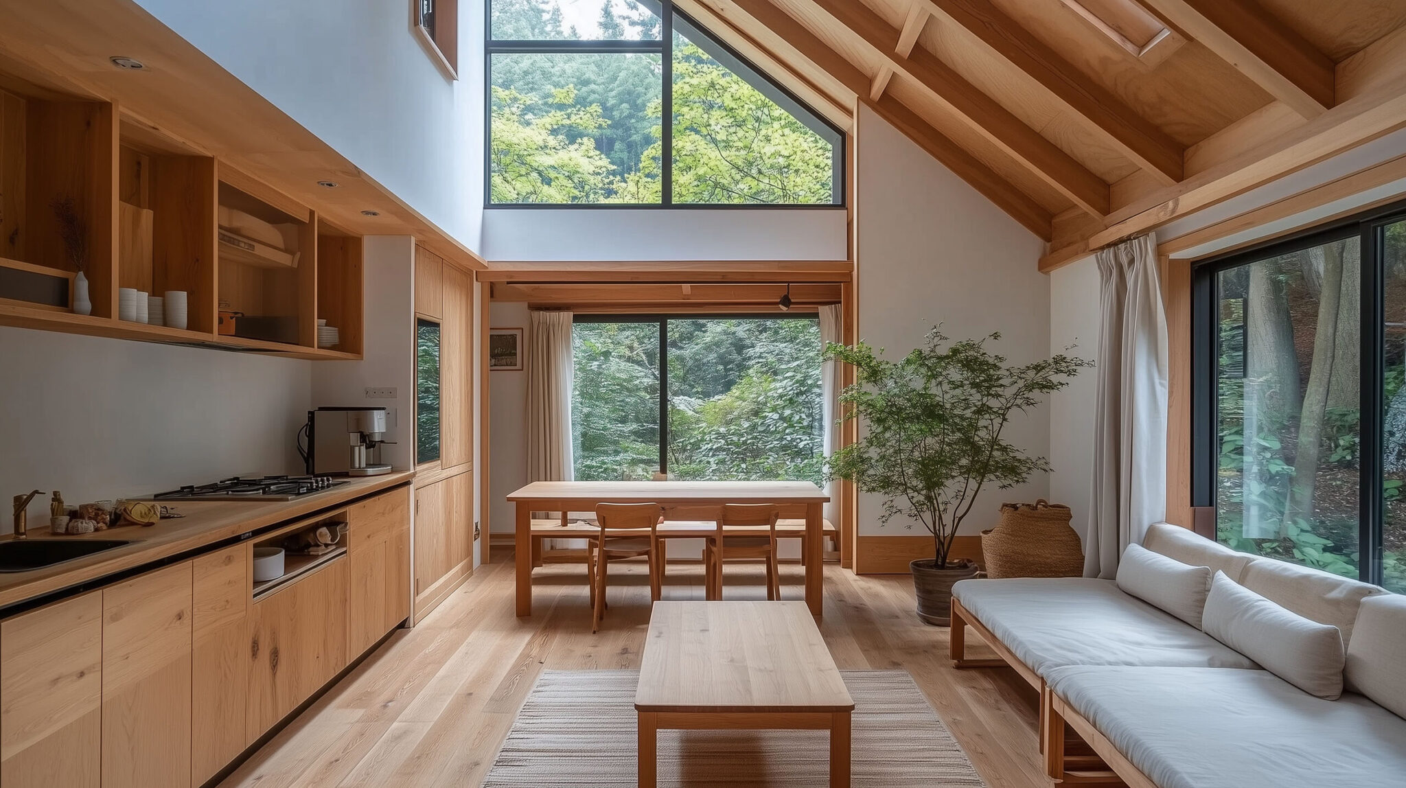 大屋根の平屋・大屋根の勾配を生かした木のLDK