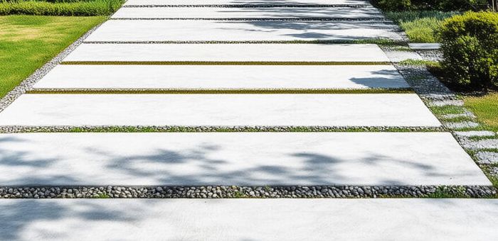 白い舗装の小道と砂利の縁
